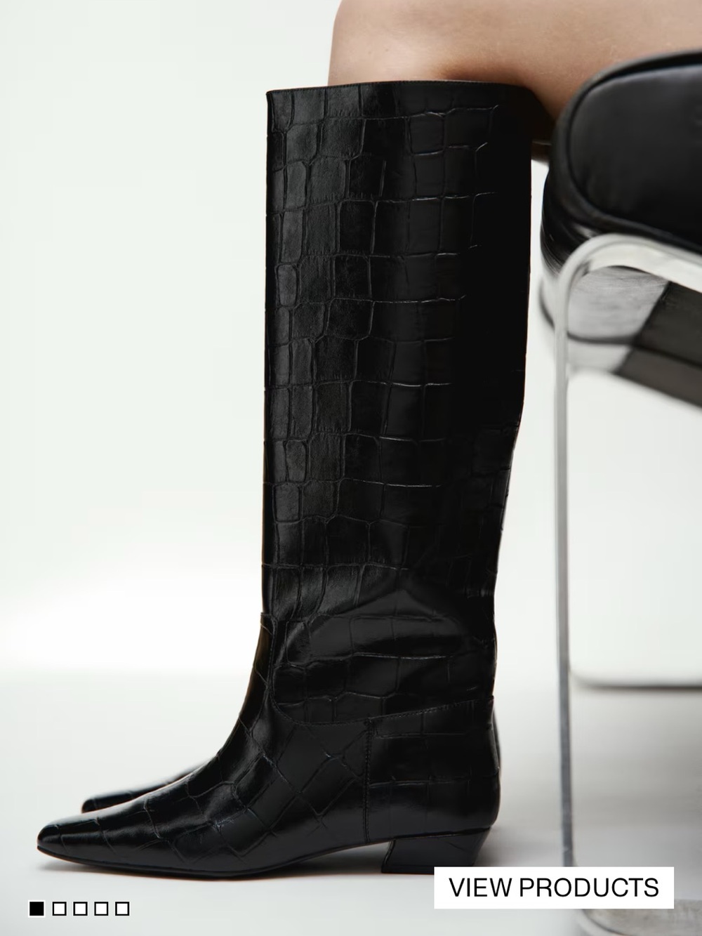 H&M Black Croc-Embossed Knee Boots